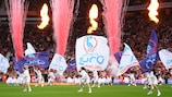 Fogo de artifício na cerimónia de abertura do Women's EURO, em Old Trafford