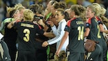 Germany celebrate after their UEFA Women's EURO 2013 semi-final against Sweden