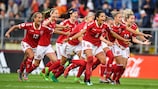 Le Danemark a atteint la finale 2017 en remportant la deuxième de ses quatre séances de tirs au but à l'EURO féminin, un record