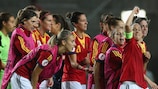 Spain celebrate a victory at UEFA Women's EURO 2013