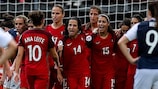 Portugal celebrate victory against Scotland at UEFA Women's EURO 2017