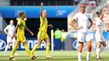 Sofia Jakobsson celebrates scoring Sweden's winner against England in the 2019 FIFA Women's World Cup third-place play-off
