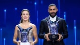 Alexia Putellas and Karim Benzema with their 2021/22 Player of the Year awards