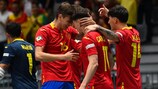Spain celebrate going 4-2 up in extra time