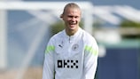 Erling Haaland in training with Manchester City ahead of Wednesday's game against former club Borussia Dortmund 