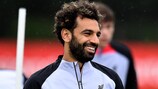 Mohamed Salah in training with Liverpool: his side welcome Rangers on Matchday 3