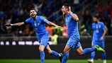 La gioia di Giacomo Raspadori, autore del gol vittoria dell'Italia contro l'Inghilterra