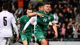 Evan Ferguson celebrates his equaliser for Ireland against Israel