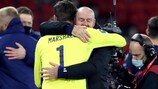 Scotland manager Steve Clarke and goalkeeper David Marshall after their shoot-out success against Serbia in the EURO 2020 play-offs