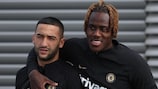 Chelsea's Hakim Ziyech and Trevoh Chalobah in training on Tuesday