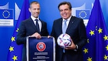 UEFA President Aleksander Čeferin with European Commission Vice-President Margaritis Schinas