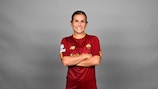 ROME, ITALY - OCTOBER 13: Emilie Haavi of AS Roma poses for a photo during the AS Roma UEFA Women's Champions League Portrait session on October 13, 2022 in Rome, Italy. (Photo by Francesco Pecoraro - UEFA/UEFA via Getty Images)