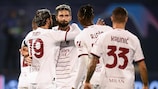 La gioia dei giocatori del Milan, che hanno vinto d'autorità sul campo della Dinamo Zagabria nella quinta giornata