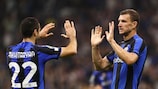 Edin Dzeko ed Henrikh Mkhitaryan, protagonisti della grande vittoria dell'Inter sul Viktoria Plzen valsa gli ottavi di UEFA Champions League