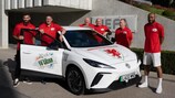 The Welsh electric car to Qatar team at UEFA headquarters