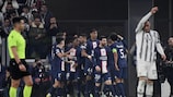 I giocatori del PSG festeggiano la vittoria in casa della Juventus nell'ultima giornata del Gruppo H di UEFA Champions League