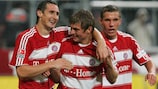Toni Kroos celebrates with Miroslav Klose and Lukas Podolski on his Bayern debut