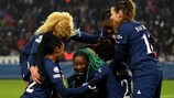  Kadidiatou Diani is surrounded by her team-mates after putting Paris 2-0 in front against Real Madrid 