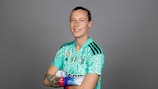 TURIN, ITALY - OCTOBER 13: Pauline Peyraud-Magnin of Juventus poses for a photo during the Juventus UEFA Women's Champions League Portrait session at  on October 13, 2022 in Turin, Italy. (Photo by Giorgio Perottino - UEFA/UEFA via Getty Images)