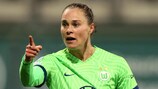 Ewa Pajor esulta dopo essere andata a segno per il Wolfsburg contro la Roma