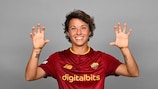 ROME, ITALY - OCTOBER 13: Valentina Giacinti of AS Roma poses for a photo during the AS Roma UEFA Women's Champions League Portrait session on October 13, 2022 in Rome, Italy. (Photo by Francesco Pecoraro - UEFA/UEFA via Getty Images)