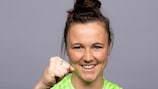 WOLFSBURG, GERMANY - SEPTEMBER 27: Marina Hegering of Wolfsburg poses for a photo during the VfL Wolfsburg UEFA Women's Champions League Portrait session at AOK-Stadion on September 27, 2022 in Wolfsburg, Germany. (Photo by Vera Loitzsch - UEFA/UEFA via Getty Images)