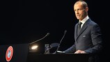 Le président de l’UEFA, Aleksander Čeferin, s’adresse au Congrès ordinaire de l’UEFA, en mai, à Vienne.