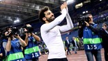 Mohamed Salah celebrates Liverpool's 7-6 aggregate win over Roma in the 2017/18 semi-finals