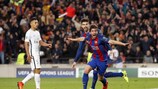 Sergi Roberto jubelt nach seinem Tor, das Barcelonas atemberaubendes Comeback im Rückspiel gegen Paris im Achtelfinale der UEFA Champions League 2016/17, endgültig machte.