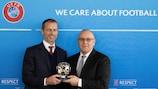 UEFA President Aleksander Čeferin and FFK President Agim Adem