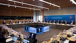 A reunião do Comité Executivo da UEFA decorreu na Casa do Futebol Europeu, em Nyon, na Suíça, (Foto de Kristian Skeie - UEFA/UEFA via Getty Images)