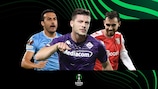 Lazio's Pedro, Fiorentina's Luka Jović and Braga's Ricardo Horta