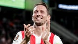Luuk de Jong celebrates a group stage win for PSV