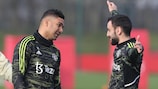 Casemiro and Bruno Fernandes pictured in training on Wednesday morning
