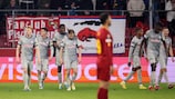 La gioia dei giocatori del Salisburgo dopo il gol-vittoria di Nicolas Capaldo contro la Roma