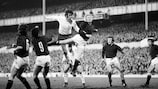 Tottenham's Mike England (white shirt) during his side's 1971/72 UEFA Cup semi-final meeting with Milan