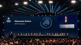 Il Congresso UEFA e il Comitato Esecutivo al Messe Congress Center di Vienna, Austria, l'11 maggio 2022. (Photo by JOE KLAMAR / AFP) (Photo by JOE KLAMAR/AFP via Getty Images)