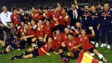 Spain celebrate after winning the final in Bucharest
