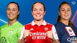 Ewa Pajor (Wolfsburg), Kim Little (Arsenal) et Lieke Martens (PSG)