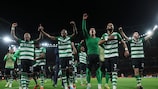 Sporting celebrates in front of their fans