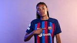 BARCELONA, SPAIN - SEPTEMBER 29: Salma Paralluelo of FC Barcelona poses for a photo during the FC Barcelona UEFA Women's Champions League Portrait session at Estadi Johan Cruyff on September 29, 2022 in Barcelona, Spain. (Photo by Aitor Alcalde - UEFA/UEFA via Getty Images)