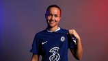 LONDON, ENGLAND - OCTOBER 14: Guro Reiten of Chelsea FC poses for a photo during the Chelsea FC UEFA Women's Champions League Portrait session at Chelsea Training Ground on October 14, 2022 in London, England. (Photo by Christopher Lee - UEFA/UEFA via Getty Images)