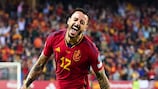 Spain's Joselu after scoring the second of his goals against Norway
