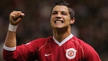 Cristiano Ronaldo dopo un gol nel 7-1 tra Man United e la Roma del 2007