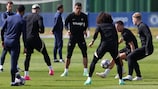 Chelsea defender Thiago Silva pictured in training on Monday morning 