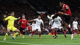Manchester United forward Anthony Martial threatens the Sevilla goal 