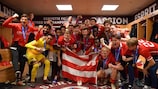 AZ Alkmaar celebrate in the dressing room after their UEFA Youth League triumph