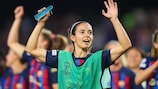Aitana Bonmatí leads the celebrations after Barcelona's semi-final elimination of Chelsea at Camp Nou