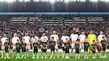 West Ham players line up with children from the Football for development project prior to the UEFA Europa Conference League final football match between ACF Fiorentina and West Ham United FC.