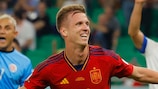 Dani Olmo celebrates a World Cup goal for Spain